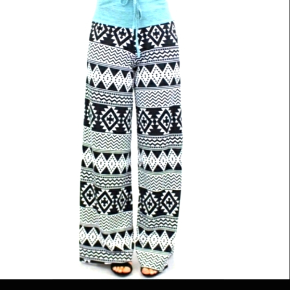 High Waist Wide Leg Aztec Print Palazzo Pants